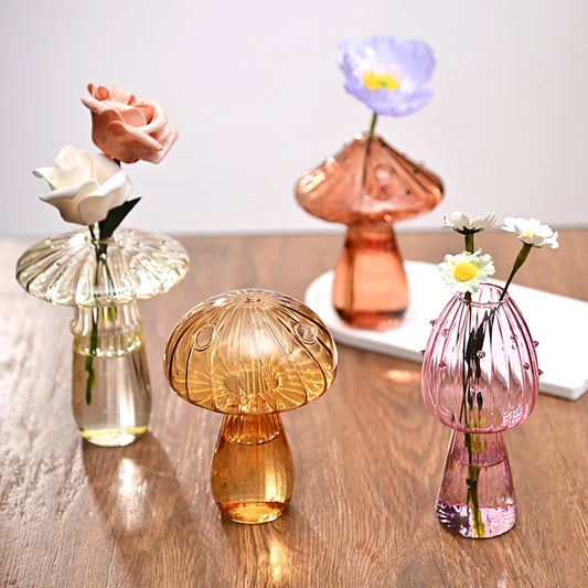 Mushroom Shaped Flower Vase Transparent Glass